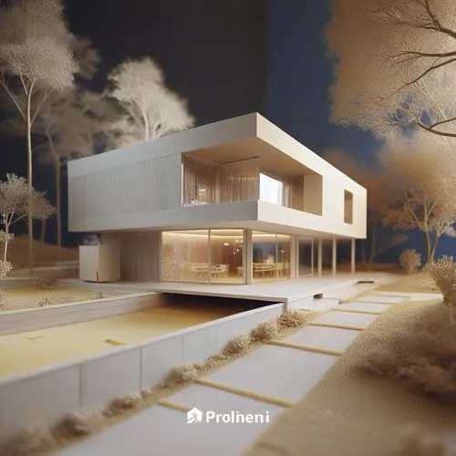 a painting of a home that is white,prefab,prefabricated,passivhaus,3d rendering,renderings,portacio