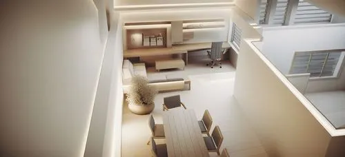 Interior White Model with Lighting,winding staircase,lofts,staircases,interior modern design,staircase,upstairs,core renovation,outside staircase,stairwell,hallway space,stairs,loft,stairways,stairwel