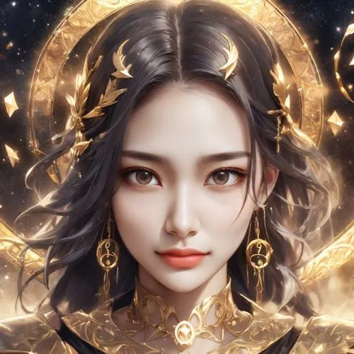 a woman wearing ornately decorated jewelry in the night,haixia,diaochan,zodiac sign libra,fantasy portrait,sanxia,xufeng