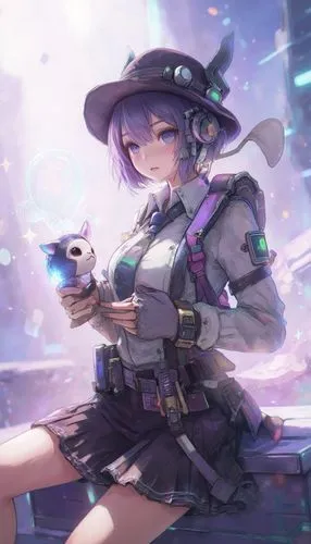 cyberpunk inventor with a magical companion, anime, masterpiece, fine details, breathtaking artwork, painterly art style, high quality, 8k, very detailed, high resolution, exquisite composition and li