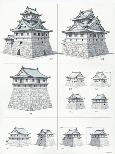 A diagram showing the process of building with each step represented by different architectural sketches and digital construction models of building structures and dimensions. The left side features t