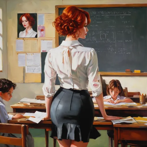 classroom,teacher,girl studying,girl at the computer,class room,schoolgirl,school skirt,school children,classroom training,tutor,art academy,private school,children studying,teaching,redheads,student,