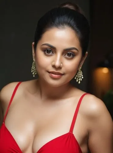 a woman in red  posing for the camera,rani,megastar,romantic look,girl in red dress,in red dress,actress,saree,ranee,man in red dress,beautiful women,lady in red,attractive woman,red gown,singer and a