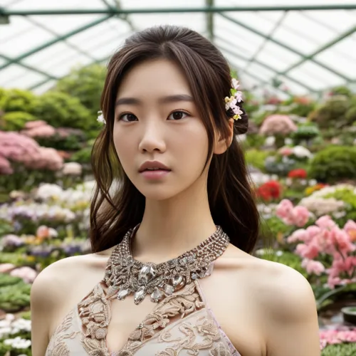 青龙菜,shuai jiao,asian semi-longhair,elegant,songpyeon,korean,girl in flowers,beautiful girl with flowers,asian,xuan lian,su yan,phuquy,miyeok guk,hanbok,xiangwei,han thom,asian woman,floral,flower fair