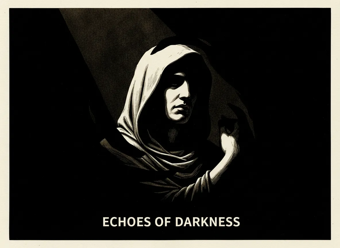 एक कलात्मक पोस्टर जो एक विषय पर कियारोस्क्यूरो प्रकाश व्यवस्था को प्रदर्शित करता है, जिसमें आसपास का नेगेटिव स्पेस नाटकीय प्रभाव को बढ़ाता है।