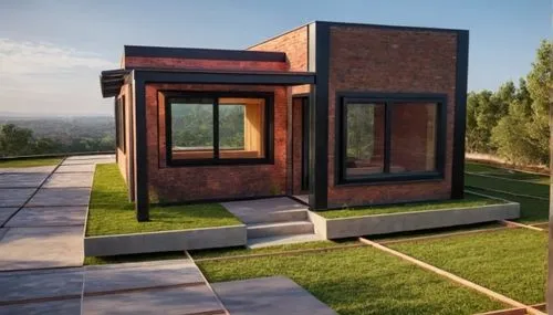 muro de ladrillo visto como los demas
,a small house on top of some grass,cubic house,cube house,frame house,prefab,modern architecture,clay house,prefabricated,house shape,cube stilt houses,modern ho