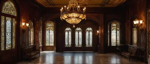 Architectural antiques, Indianapolis, historic building, intricate stone carvings, ornate wooden doors, stained glass windows, grand staircases, marble floors, luxurious chandeliers, vintage furniture