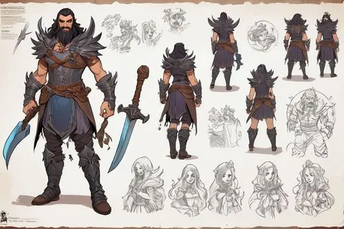  ,a bunch of sketches from the upcoming video game,woad,male character,concept art,fantasy warrior,warlords,armors,myrmidon,warders,northmen,kinfolks,halberds,turnarounds,ravager,male elf,reforged,sco