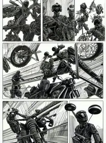 panels,roughs,storyboards,shield infantry,comic halftone,penciling,motorcycles,storyboard,comic style,solicits,gunrunners,commissars,pencils,motorbikes,scramblers,sprockets,comic frame,deathwatch,moto