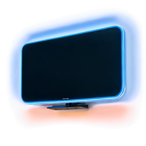 Cloud-shaped TV screen, sleek modern design, silver metal frame, glowing blue edges, HDMI cables, wall-mounted, 4K high-definition display, streaming online videos, softbox lighting, shallow depth of 