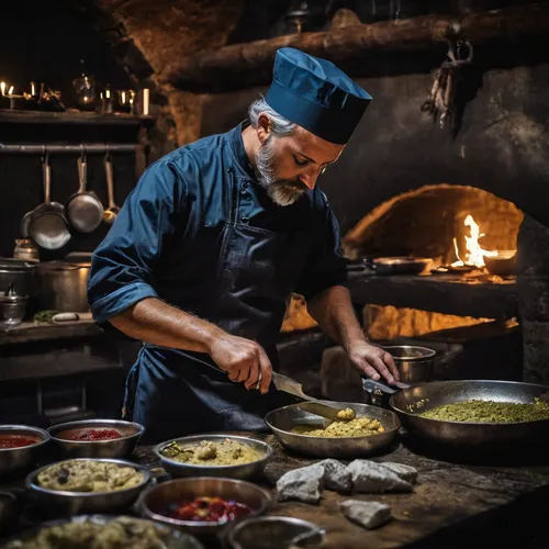 Hans Neuner preparing food in the Michelin-starred Fortaleza do Guincho during 'Night of the Stars' culinary tour – photo: Guerrilla Food Photography,sicilian cuisine,mediterranean cuisine,stone oven 