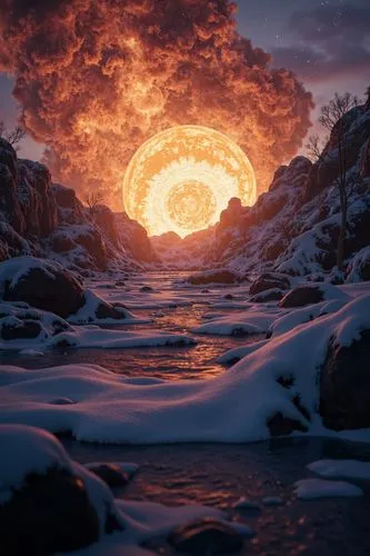 Create an immersive visual experience that captures the awe and mystery of the cosmic void waves of explosion after universe collapsing into itself. 
Focus on realism and depth to evoke a sense of sca