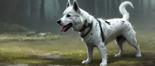 dog
,a white and black dog standing in a grassy field,borzoi,dubernard,colotti,atka,saluki,piebald