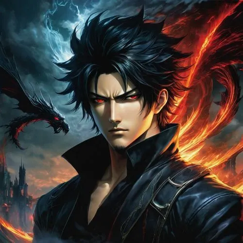 style of Yoshitaka Amano, Create a dynamic and intense cover art for a shonen manga titled ‘Shadow Nexus.’ The scene should feature the main character, Yuto Hoshino, in a dramatic pose. Yuto has tousl