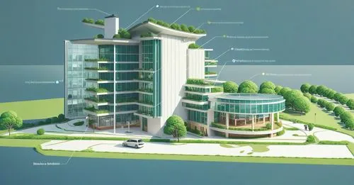a picture of a two story building that has landscaping on the outside,seasteading,residential tower,the energy tower,towergroup,escala,cesar tower,leaseplan,multistorey,harborfront,europan,3d renderin