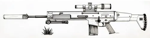 a hand drawn gun and magnifying glass on a white background,bullpup,raygun,m4a1 carbine,carbine,semi-automatic gun,astrascope,galil,disintegrator,grafer,foregrip,outgun,svd,minigun,pistol,smigun,lapua
