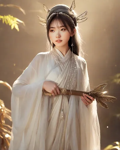 (PureErosFace v 1:0.8) , ((body portrait)), pores, real skin,  hair band, flying hair, (grey hair 0.4) , ancient headdress, hairpin, smile, affectionate eyes, sparkling eyes, beautiful scene, shadow, 