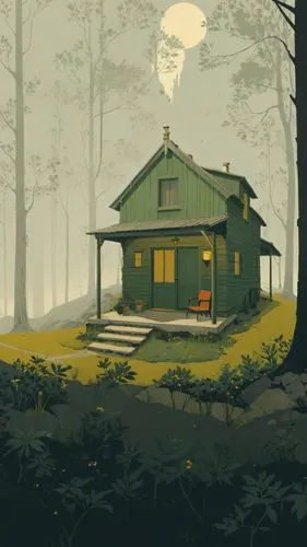 a house is shown in front of trees,house in the forest,lonely house,little house,small cabin,forest house,small house,house silhouette,cottage,summer cottage,cabin,witch's house,the cabin in the mount