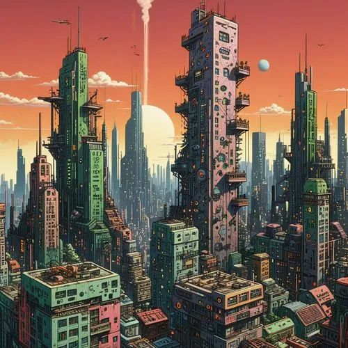 "A realistic cyberpunk futuristic architectural scene in the style of Lebbeus Woods. The scene depicts Asian city slum in a dystopian urban landscape with towering, deconstructed structures blending m