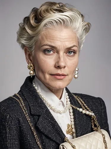 woman in a white blouse and blue jacket,narcissa,blandings,redgrave,cruella de ville,schoolmarm,cattrall,beylerbey,karenina,risberg,dowager,madge,ethel barrymore - female,lansbury,romijn,constance,tho