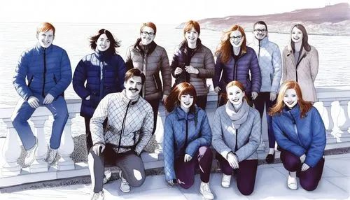 a group of people sitting on the edge of a building,monomania,persona,perennials-sun flower,primordial,anathema,armada