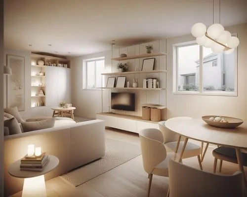 a white living room with large windows and large shelves,scandinavian style,modern kitchen interior,interior modern design,modern room,search interior solutions,anastassiades,modern living room,3d ren