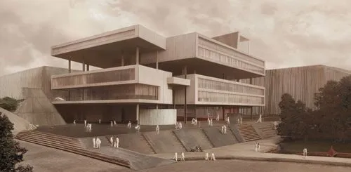 a drawing of an outside part of a building,cantilevers,renders,render,cantilevered,redevelopment,school design,redeveloped,rendered,chancellery,dunes house,modern architecture,conservatoire,conservato