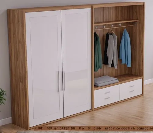 an image of a closet with some clothes hanging on it,storage cabinet,wardrobes,walk-in closet,highboard,armoire,garderobe,dumbwaiter,cabinetry,wardrobe,minibar,cupboard,schrank,wooden mockup,cupboards