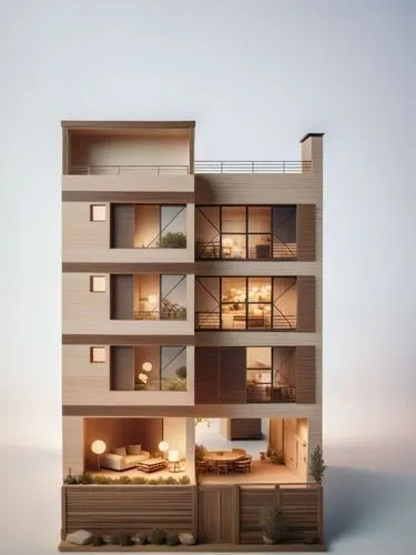 two stories building with lights at the top and bottom floors,prefab,prefabricated,prefabs,an apartment,shared apartment,demountable