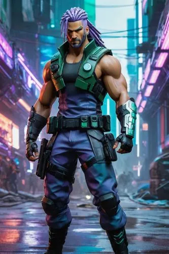 dnd aasimar, South American Naruto anime character, with a muscular body, long silver-purple braided hair style, wild and unruly, dark skin, blue-green eyes, anime style, male, with a smile on his fac