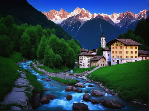 Town of Soglio by mountains Piz Cengalo and Badile in Switzerland, Europe,south tyrol,dolomiti,dolomites,val bavona,alpine village,valle d'aosta,the alps,tyrol,südtirol,alps,east tyrol,bernese alps,la