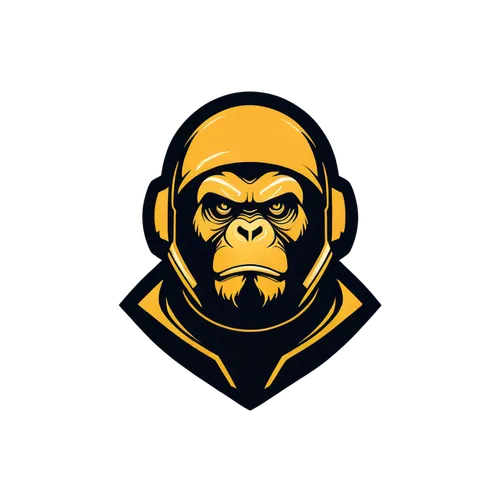Minimal gold angry astronaut ape logo,gorilla,monkey banana,chimp,ape,monkey soldier,chimpanzee,monkey,primate,dribbble,war monkey,mascot,the monkey,gibbon 5,animal icons,monkeys band,dribbble icon,ka