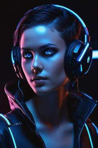 Limerence, Discord, virtual avatar, glowing blue circuits, neon lines, cyberpunk, futuristic, high-tech, sleek black headset, VR gloves, gaming keyboard, dark background with subtle gradient, soft glo