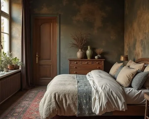  interior design,a bed sitting under two windows near a dresser,chambre,danish room,fromental,bedroom,zoffany,wallcovering,Photography,Documentary Photography,Documentary Photography 01