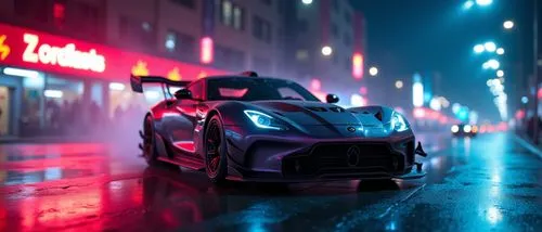 cyberpunk car,girls on street car racing,a car parked on the side of the road in the city,outrun,in the rain,vanquish,racer,rainy,cobra,cinematic,car wallpapers,low poly,vector,xiii,mini,game car,litt