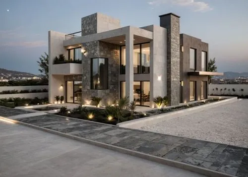 this modern home has a lot of windows and lights,luxury home,modern house,beautiful home,modern architecture,dunes house,luxury property,mansion,mansions,stucco wall,modern style,holiday villa,cubic h