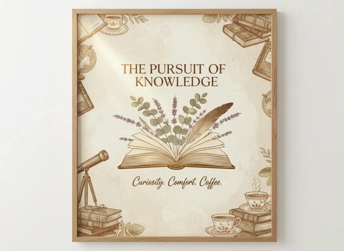 Un primo piano di un poster Light Academia generato dall'IA che mostra uno sfondo beige uniforme con texture sottili.