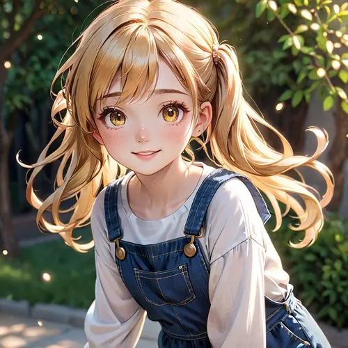 Create a highly detailed, photorealistic digital illustration in a whimsical, anime-inspired style, depicting a cute, young girl with an ethereal, dreamy quality, standing or sitting against a neutral