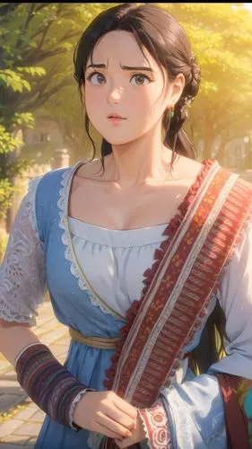 Woman,a girl in a blue and white outfit standing on a sidewalk,bdo,zarina,florante,surana,longmei,hanbok