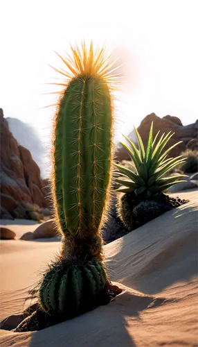 Desert landscape, sandy dunes, cacti, succulents, rock formations, misty atmosphere, warm sunlight, soft shadows, low-angle shot, 3/4 composition, shallow depth of field, vibrant color tone, cinematic
