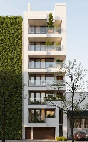 some cars are parked outside a very tall building,residential tower,apartment building,residential building,block balcony,apartment block,penthouses,apartments,an apartment,residential,garden elevatio