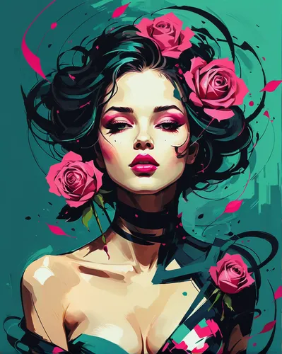 pattern, modern, deep, fun, rose, feeling, print, lines. art and fun twist,spray roses,rose flower illustration,pink roses,pink peony,rosa,peony,pink rose,wild roses,roses,fuchsia,wild rose,blooming r