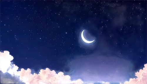 Dark blue night sky, stars scattered, moon full, crescent shape, subtle clouds, nebulae, Milky Way visible, 4K high resolution, realistic texture, cinematic atmosphere, wide-angle lens, dramatic light