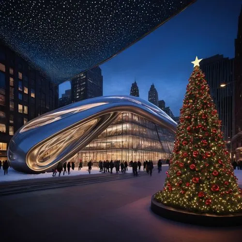 Christmas Zaha Hadid design inception architecture with christmas light all over the architecture in New York City experience designed to be entered and explored. Explore how distinct architectural st