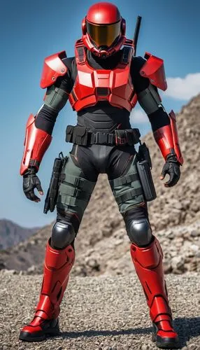 cyber commando operative with an intimidating tactical red helmet visor,subaru rex,steel man,minibot,armored,spartan,armored animal,actionfigure,military robot,borador,alien warrior,iron-man,grenadier