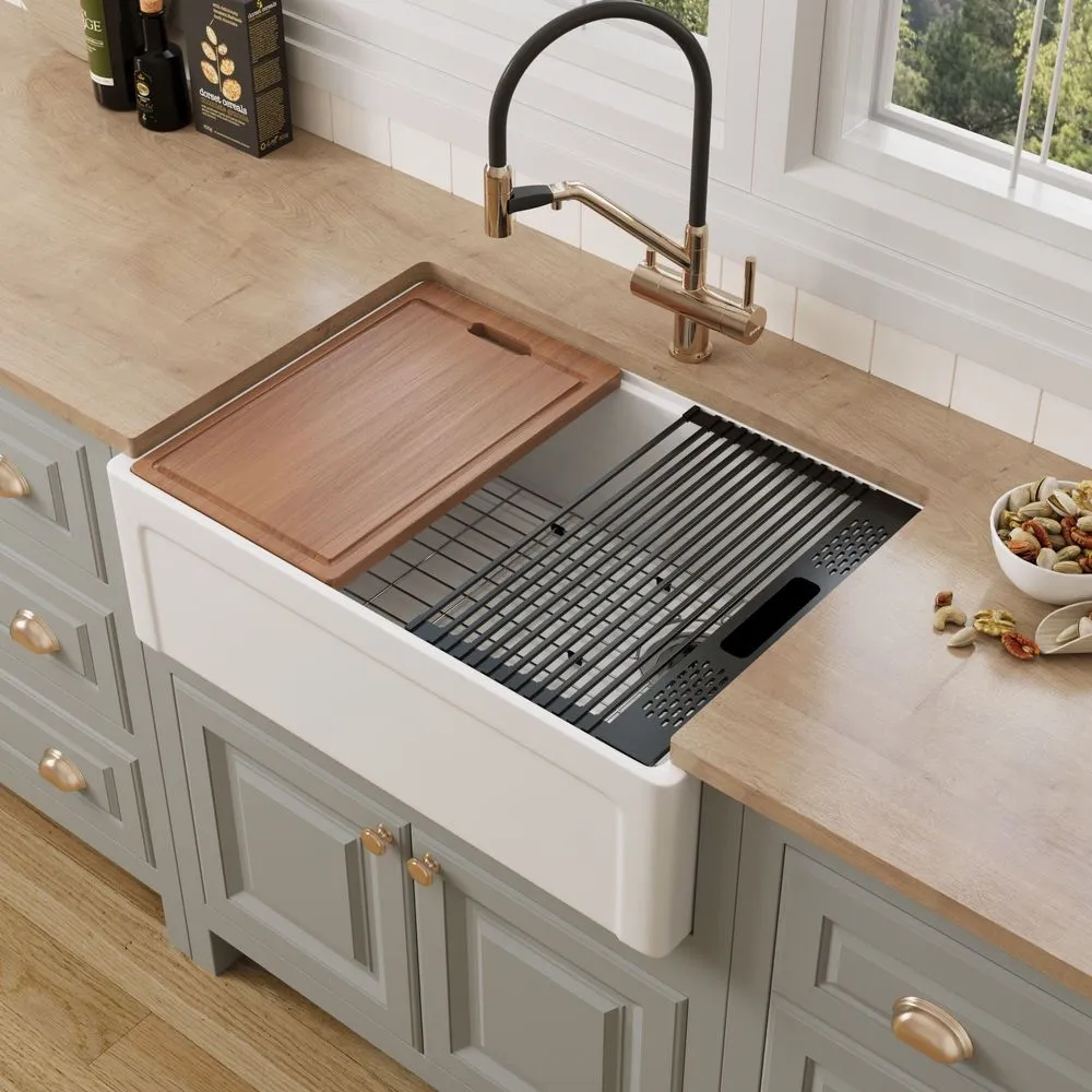 30-Inch Grooved Fireclay Farmhouse Sink for Kitchen Remodels