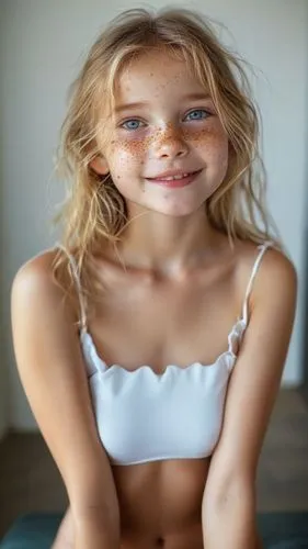 nude,a beautiful woman in a white top and freckled underwear,blond girl,girl upside down,girl in t-shirt,girl with cereal bowl,young girl,girl sitting,relaxed young girl,pigtailed,blonde girl,a girl's