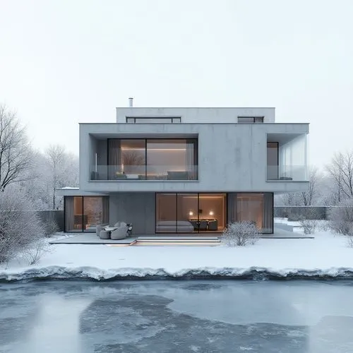  ,a house is covered with snow and ice,winter house,modern house,cubic house,modern architecture,snow house,cube house,house by the water,snow roof,dreamhouse,danish house