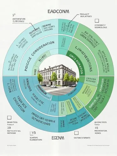 a research diagram exposing this information: Environment (Medio Ambiente) - Círculo azul claro: Consideraciones climáticas Uso de energía Física de edificios Consideraciones urbanas Behavior (Comport