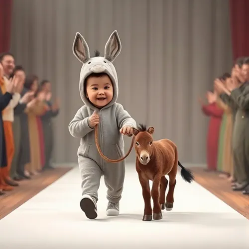 boy and donkey walking forward,a small child is walking aigside a horse,rabbids,baby animal,animal film,donkey,kindertotenlieder,little animal